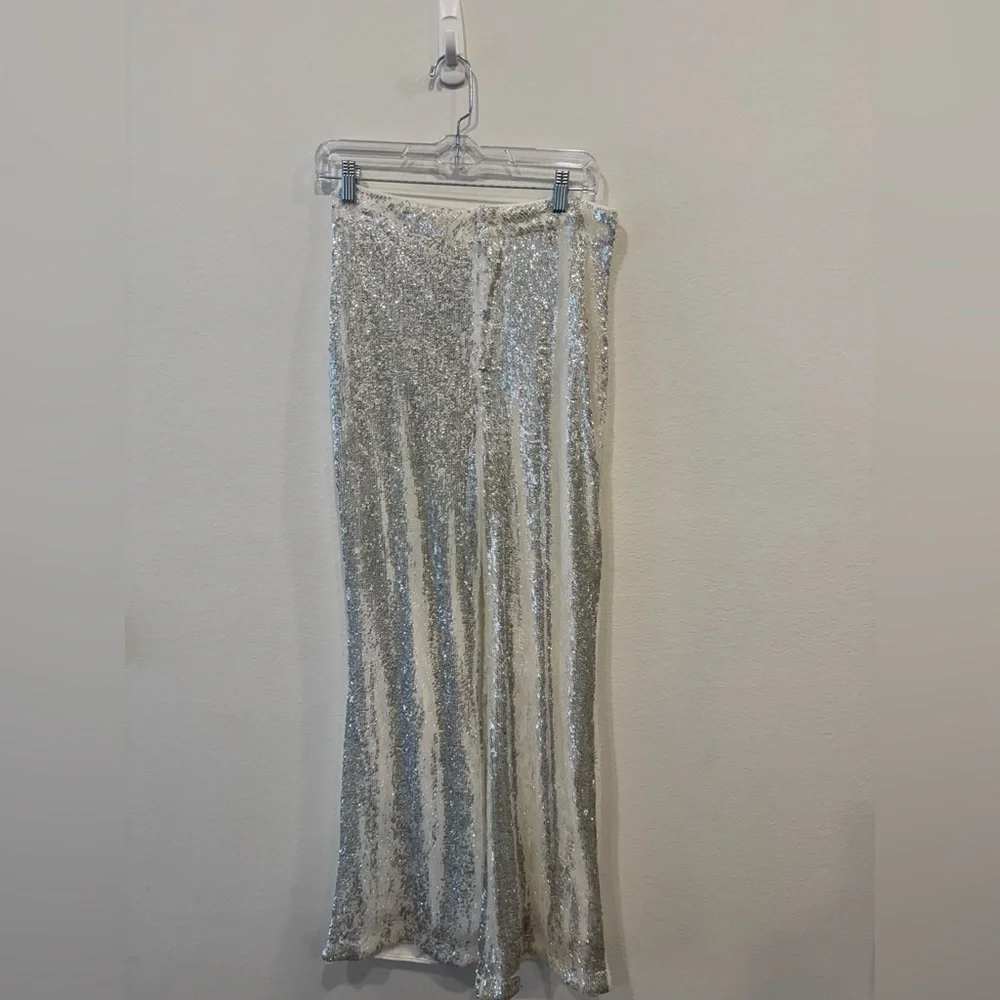 Elegant Silver Sequin Women's Pants - Picture 3 of 4